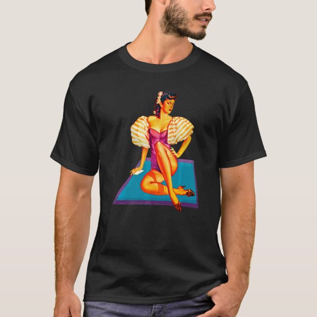 Pretty Brunette Purple One Piece Classic American T-Shirt (Front)