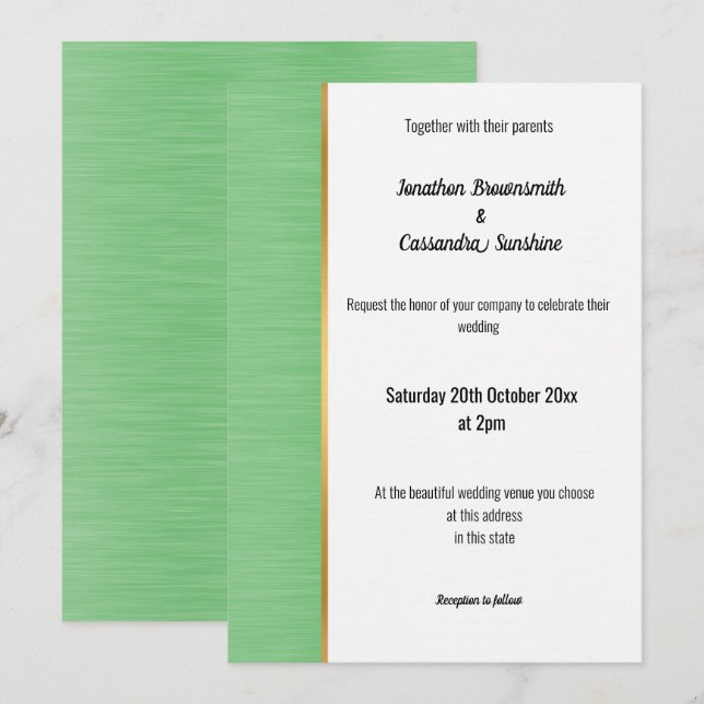 PRETTY BRUSHED GREEN GOLD TRIM INVITATION (Front/Back)
