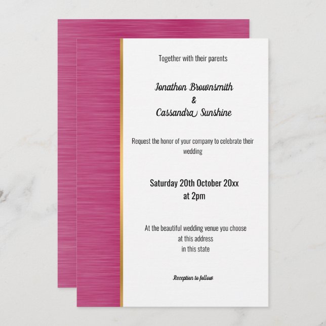 PRETTY BRUSHED PINK GOLD TRIM INVITATION (Front/Back)