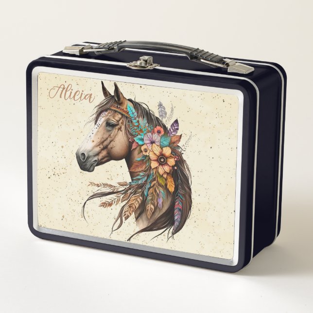 Pretty Buckskin Horse Lunch Box with Name (Front)