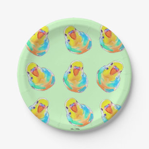 Pretty Budgerigar Parakeet Bird Watercolor Cute Paper Plate