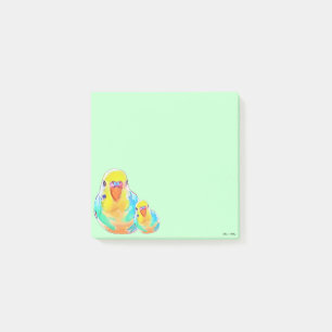 Pretty budgerigar parakeet birds green cute post-it notes