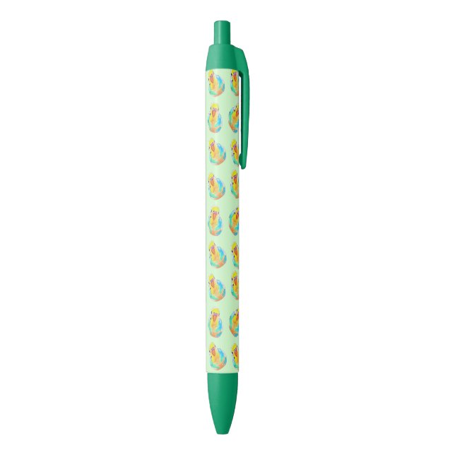 Pretty budgerigar parakeet birds pattern green black ink pen (Bottom (Vertical))