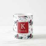 Pretty Bullfinches Personalised Holiday Mug<br><div class="desc">A hand painted design,  featuring bullfinches,  branches,  pine cones,  and berries.  Easy to customise with your own monogram!  Makes a great Christmas gift!</div>