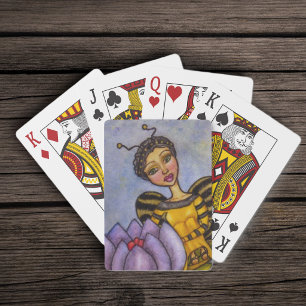 Pretty Bumble Bee Fairy Purple Flower Playing Cards