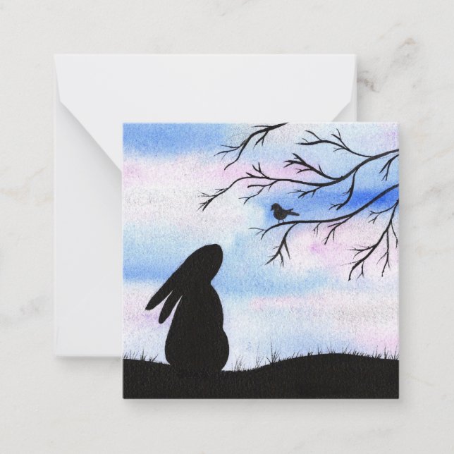 Pretty Bunny & Bird Watercolour Silhouette  Card (Front)