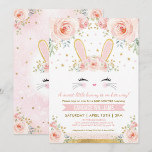 Pretty Bunny Girl Baby Shower / Blush Gold Rabbit Invitation