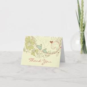 Pretty Bunny Rabbits, Flowers and Hearts Thank You Card
