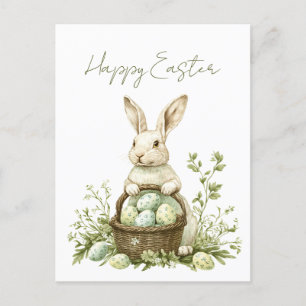 Pretty Bunny Watercolor Floral Easter  Holiday Postcard