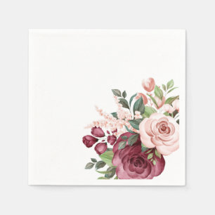 Pretty Burgundy and Pink Watercolor Flowers Napkin