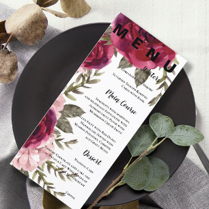 Pretty Burgundy Blush Pink Floral Wedding Party Menu