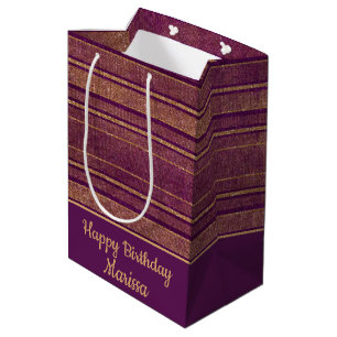 Pretty Burgundy Burnt Orange Distressed Stripes Medium Gift Bag
