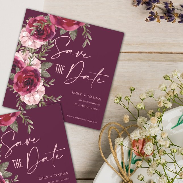 Pretty Burgundy Peach Floral Wedding Announcement  (Creator Uploaded)