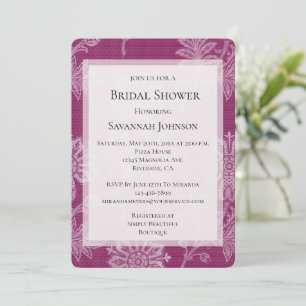 Pretty Burgundy Pink Lace Floral Bridal Shower Invitation