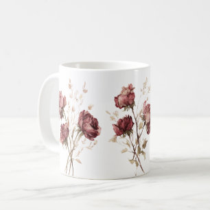 Pretty Burgundy Red Flowers Coffee Mug