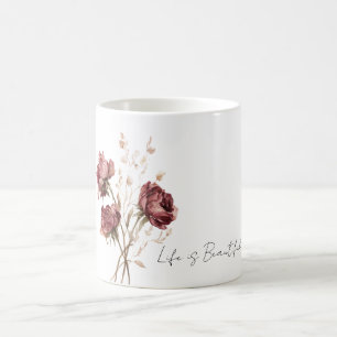 Pretty Burgundy Red Roses Floral Coffee Mug