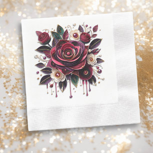 Pretty Burgundy Roses Floral Wedding Napkin