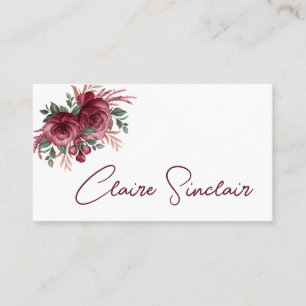 Pretty Burgundy Watercolor Flowers Business Card