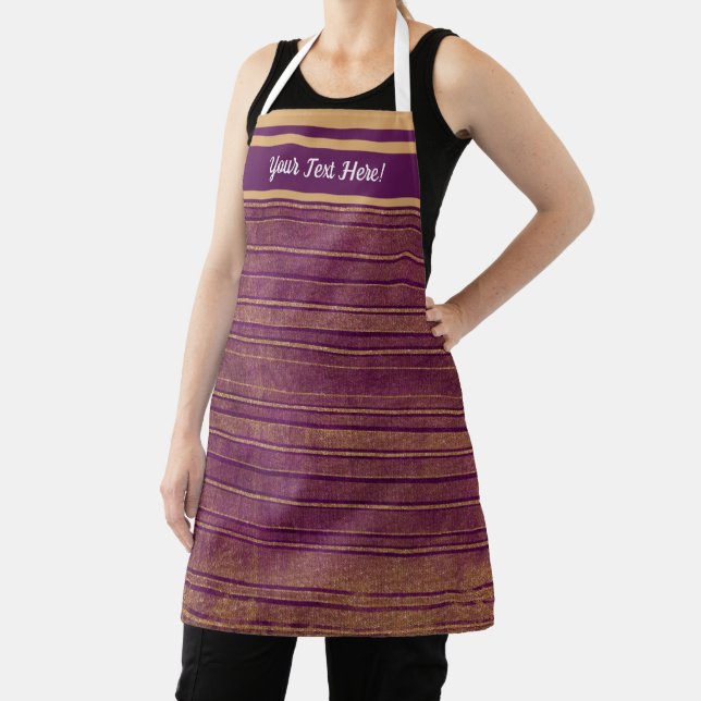 Pretty Burnt Orange Burgundy Distressed Stripes Apron (Insitu)