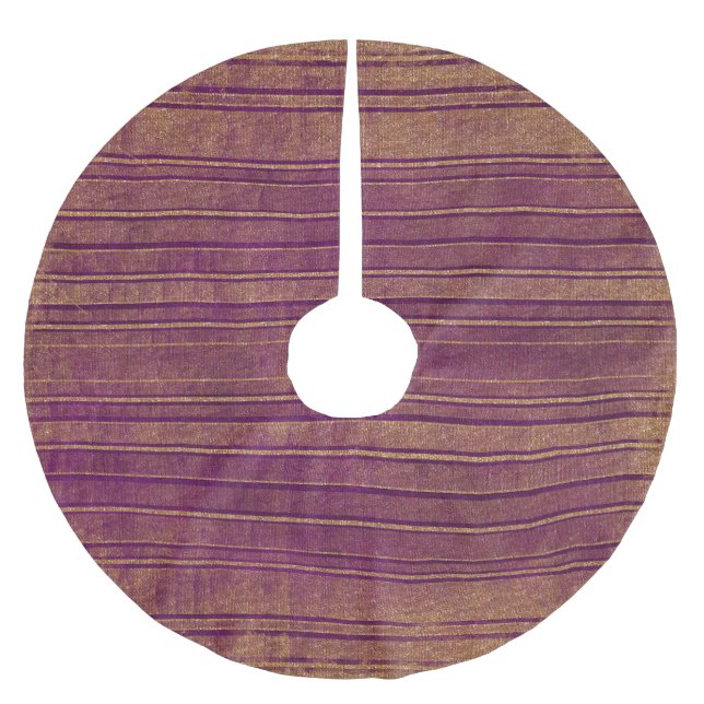 Pretty Burnt Orange Burgundy Stripes Pattern Brushed Polyester Tree Skirt (Front)