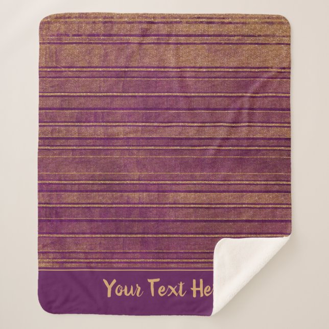 Pretty Burnt Orange Burgundy Stripes Pattern Sherpa Blanket (Front)