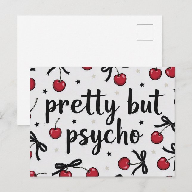 Pretty But Psycho Cherry Bow Aesthetic Postcard (Front/Back)