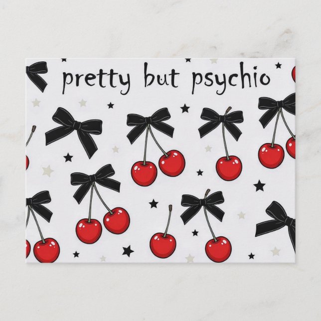 Pretty But Psycho Cherry Bow Coquette  Postcard (Front)