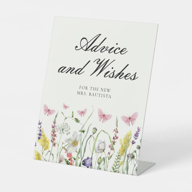 Pretty Butterflies Advice Wishes Bridal Shower Pedestal Sign (Front)