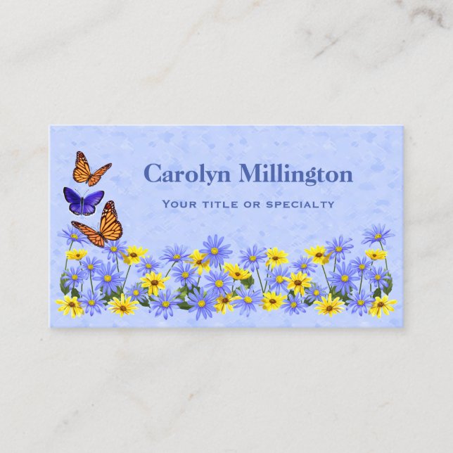 Pretty Butterflies and Daisies Spring Garden Business Card (Front)
