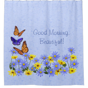 Pretty Butterflies and Daisies Spring Garden Shower Curtain