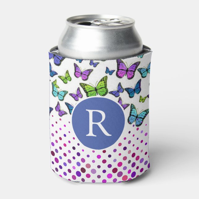 Pretty Butterflies and Dots Monogram Can Cooler (Can Front)