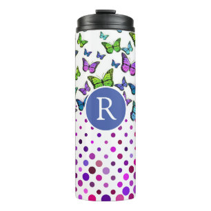 Pretty Butterflies and Dots Monogram Thermal Tumbler