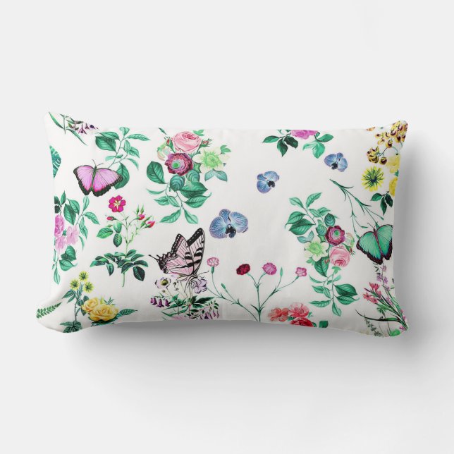 Pretty Butterflies and Flowers Lumbar Cushion (Front)