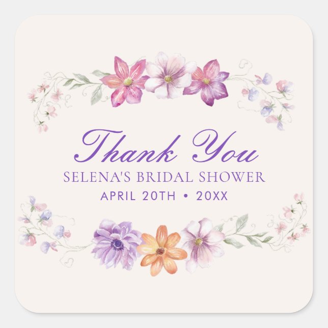Pretty Butterflies Floral Bridal Shower  Square Sticker (Front)