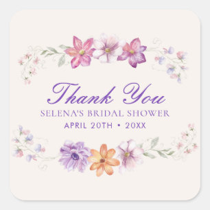 Pretty Butterflies Floral Bridal Shower Square Sticker
