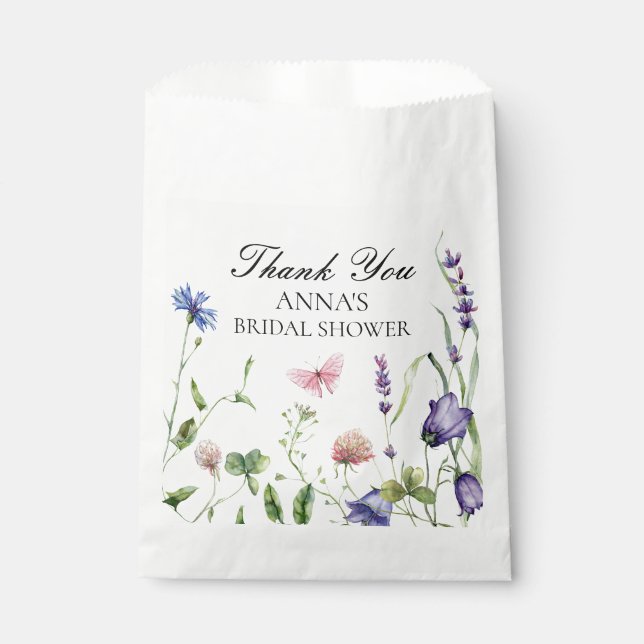 Pretty Butterflies Flowers Bridal Shower Favour Bags (Front)