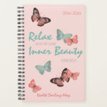 Pretty Butterflies & Positivity Quote - Coral Teal Planner<br><div class="desc">Personalise this pretty planner with your name and either the year or academic years. This feminine design features butterflies and positive wording in script typography. The yogi wisdom reads "Relax and let your inner beauty emerge". It has a palette of pale coral pink, coral and teal green/blue. Please browse our...</div>
