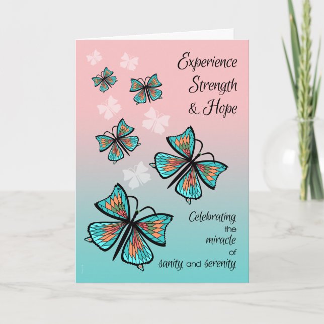 Pretty Butterflies Recovery Birthday Anniversary Card (Front)