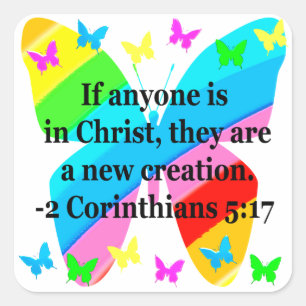 PRETTY BUTTERFLY 2 CORINTHIANS 5:17 DESIGN SQUARE STICKER