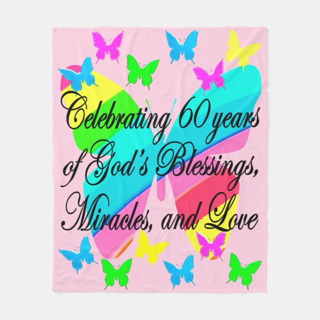 PRETTY BUTTERFLY 60TH BIRTHDAY FLEECE BLANKET (Front)