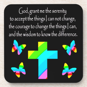 PRETTY BUTTERFLY AND CROSS SERENITY PRAYER DESIGN COASTER