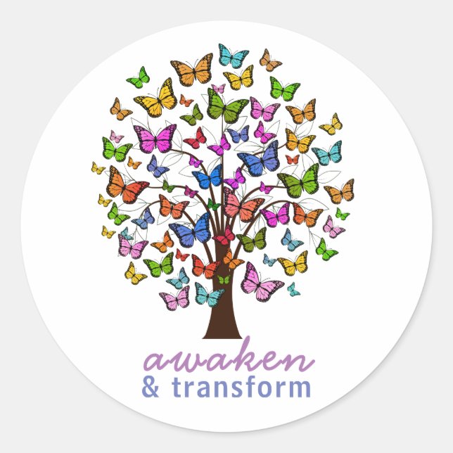 Pretty Butterfly Awaken and Transform Personalised Classic Round Sticker (Front)