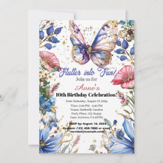 Pretty butterfly birthday invitation design
