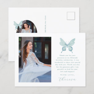 Pretty Butterfly Blue Photo Quinceanera Thank You Postcard