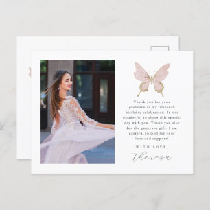Pretty Butterfly Blush Photo Quinceanera Thank You Postcard