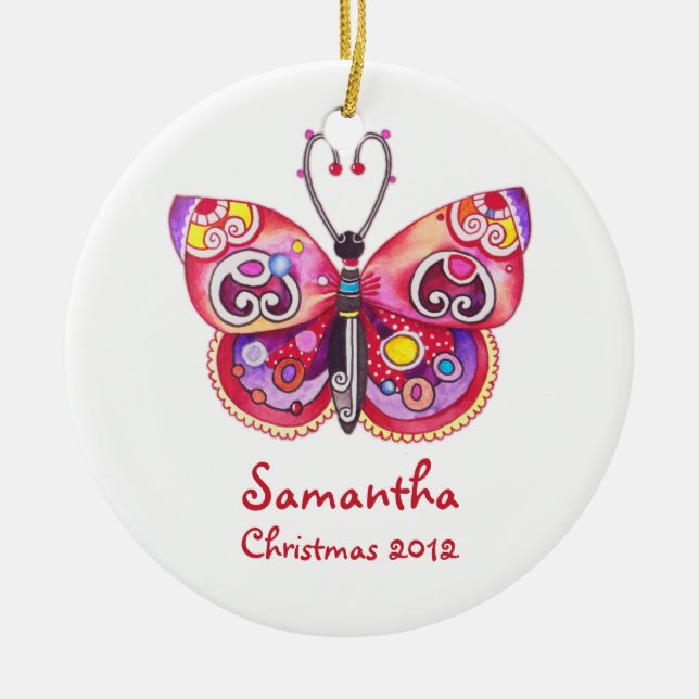 Pretty Butterfly Ceramic Tree Decoration (Front)