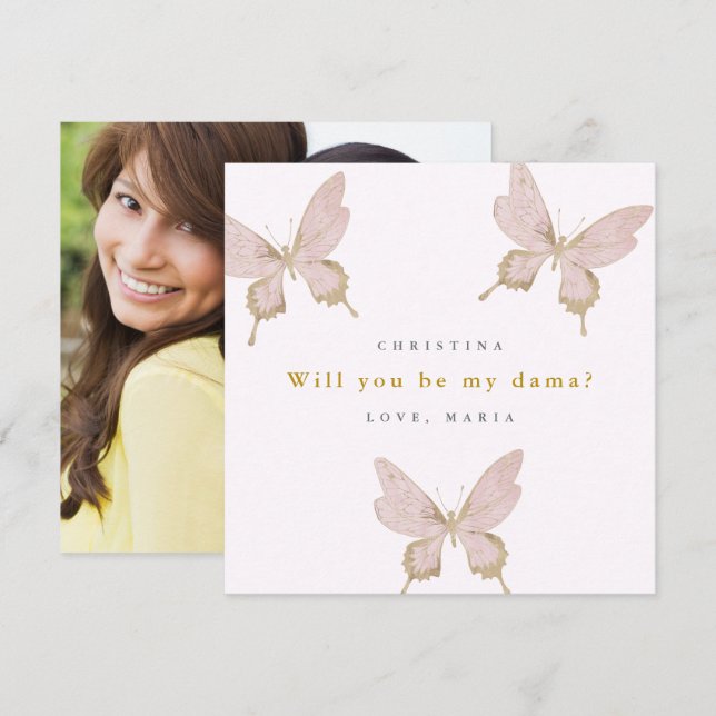 Pretty Butterfly Dama Proposal Quinceanera Photo Invitation (Front/Back)