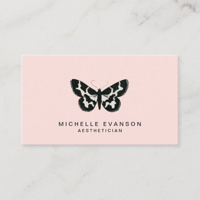 Pretty Butterfly Elegant Logo Blush Pink Business Card (Front)
