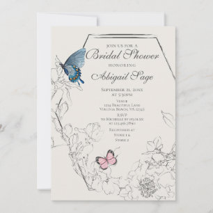 Pretty Butterfly Floral Geometric Bridal Shower Invitation