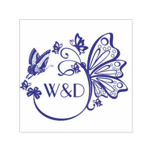 Pretty Butterfly Frame Couple Initial Monogram Self-inking Stamp